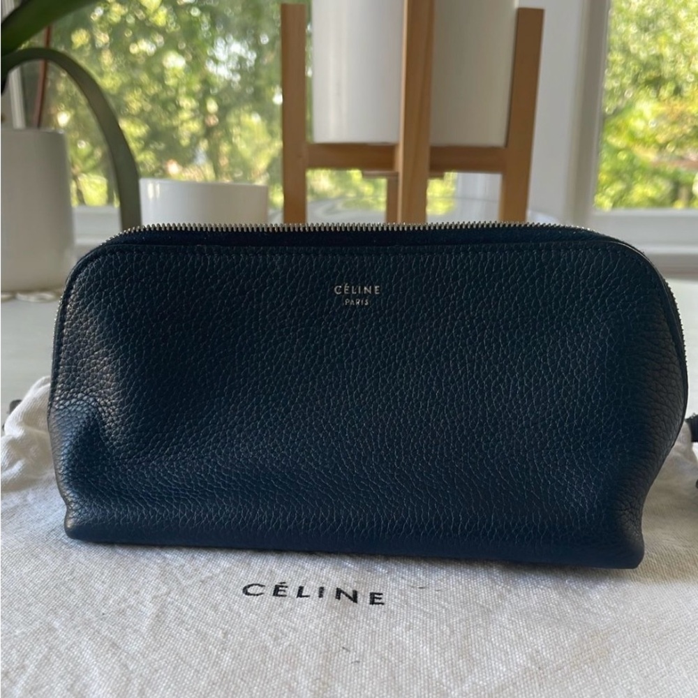 Celine Navy Leather Cosmetic Pouch (pre-owned) - Picture 5 of 11